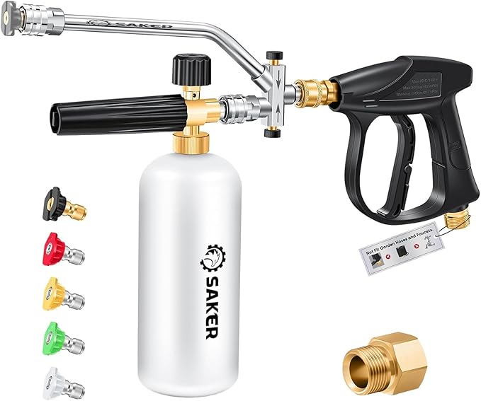 Saker Foam Cannon for Pressure Washer Kit with Quick Connect M22-15,Pressure Washer Gun for Car Washing and Cleaning,with 5 Power Washer Sprayer Nozzles