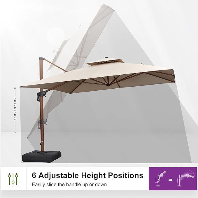 PURPLE LEAF 9' X 12' Double Top Deluxe Wood Pattern Rectangle Patio Umbrella Offset Hanging Umbrella Outdoor Market Umbrella Garden Umbrella, Beige