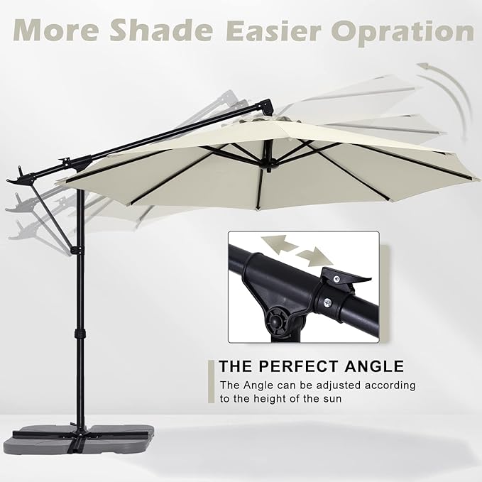 ABCCANOPY 10FT Cantilever Umbrella Offset Hanging Patio Umbrella with Base Stand Rotate and Tilt，Suitable for Garden, Lawn, Backyard（Light Beige）