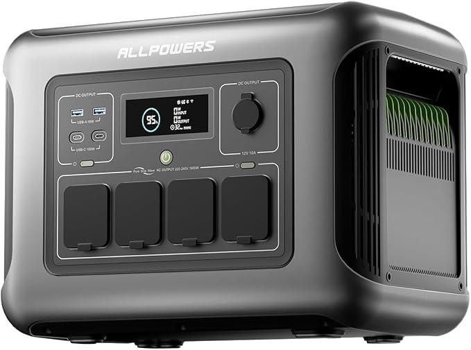 ALLPOWERS R1500 LITE with UPS <15ms & 4x1600W AC Outlets 1600W/1056Wh LiFePO4 Station with 650W MPPT for Home, RV, Camping (R1500 LITE)