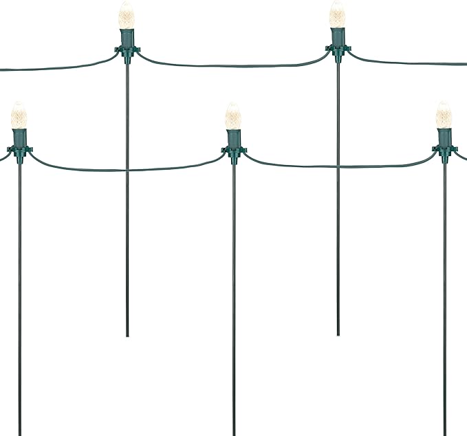 15" Universal Metal Light Stakes for Christmas Lights | Commercial-Grade C7 & C9 Stakes for Yard, Walkways, and Lawn Decorations | Pack of 25