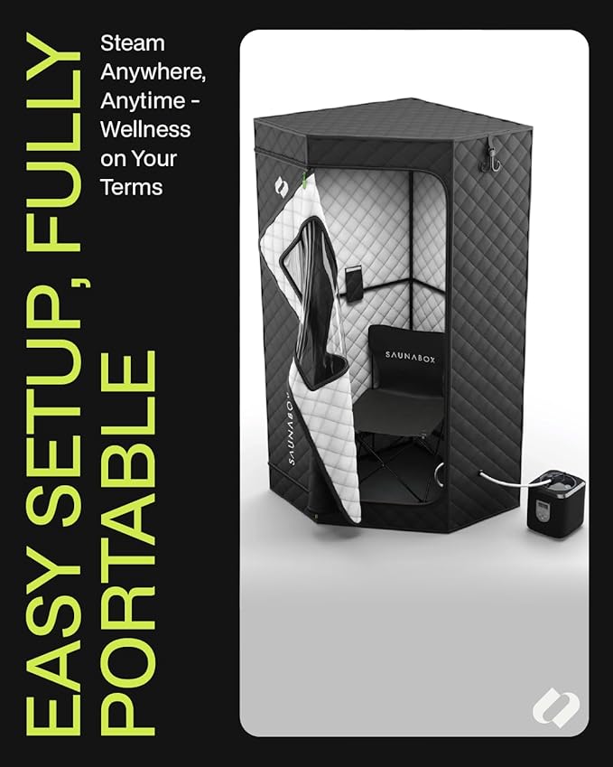 SAUNABOX SmartSteam Kit Pro | Personal Steam Sauna for Home Use | Portable Sauna Tent with Chair, Mat & Case | Full-Body Steam Therapy for Relaxation, Detox & Recovery