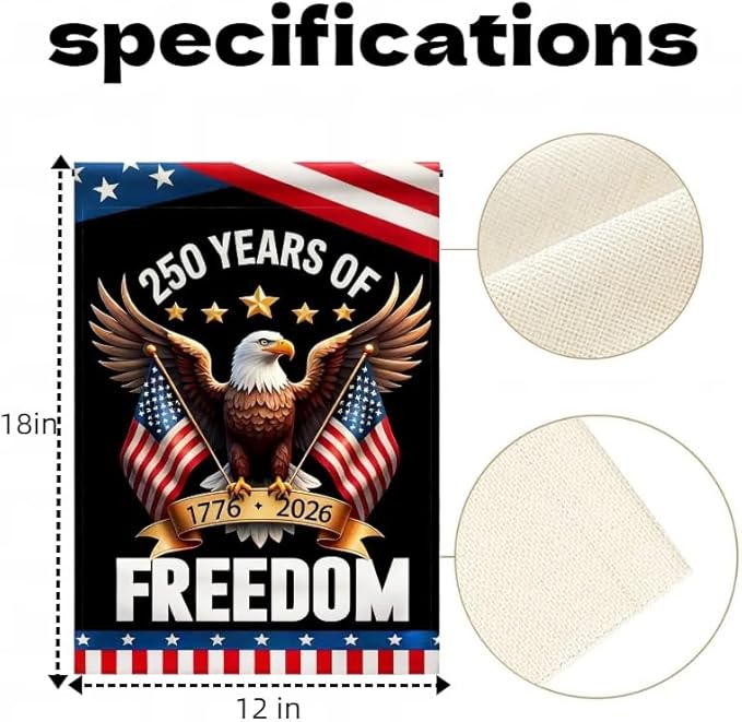 America 250 Years Garden Flag,250th Anniversary USA Double-Sided Cotton Linen Flags with Eagle Design,1776-2026 No Kings of Freedom (C_1 x 1.5 ft)