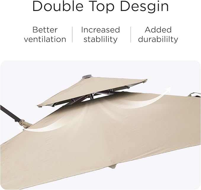 9' X 12' Cantilever Patio Umbrella with Base Included 360°Rotation Rectangular Outdoor Large Offset Umbrellas Double Top Heavy Duty Windproof for Garden Deck Pool, Beige