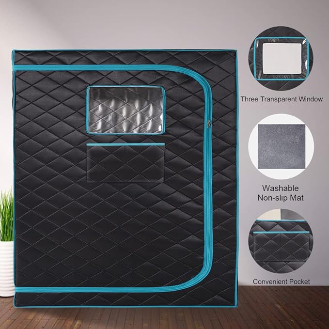 Smartmak Full Size Steam Sauna Tent, Portable Whole Body Home Spa Room, 1 or Two Person Large Space, Steamer NOT Included (47.28" x 35.46" x 63" Blackgreen)