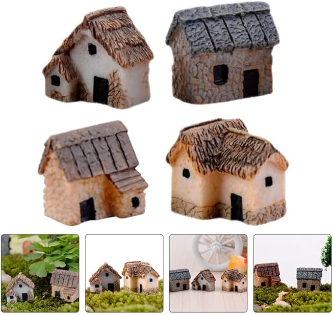 SUPVOX 8Pcs Mini Resin Village House Figurines for DIY Moss Micro Landscape Terrarium Decor Fairy Garden Bonsai Office Desk Ornament