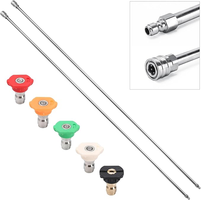 Pressure Washer Extension Wand, 120" Stainless Steel Power Washer Lance (2 x 60) with 5 Spray Nozzle Tips, 1/4" Quick Connect, 4000 PSI Heavy Duty Replacement Wand