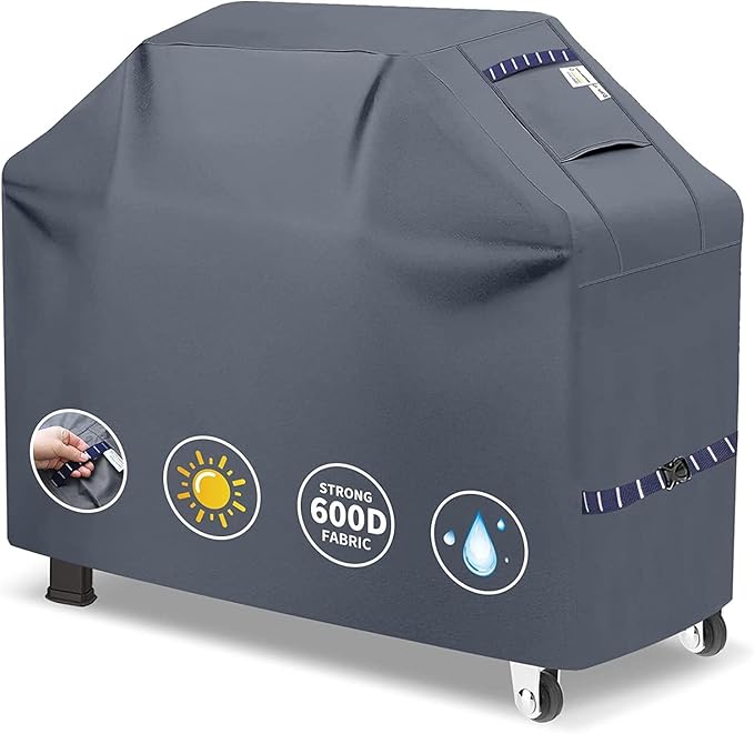 Grill Cover for Outdoor Grill 600D Heavy Duty 64Inch Waterproof,UV & Fade Resistant,BBQ Cover with Adjustable Straps,BBQ Grill Cover for Weber,Blackstone,Charbroil etc,Grey