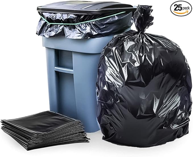 Plasticplace 64-65 Gallon Trash Can Liners for Toter │ 1.5 Mil │ Black Heavy Duty Garbage Bags │ 50” x 60” (25 Count)