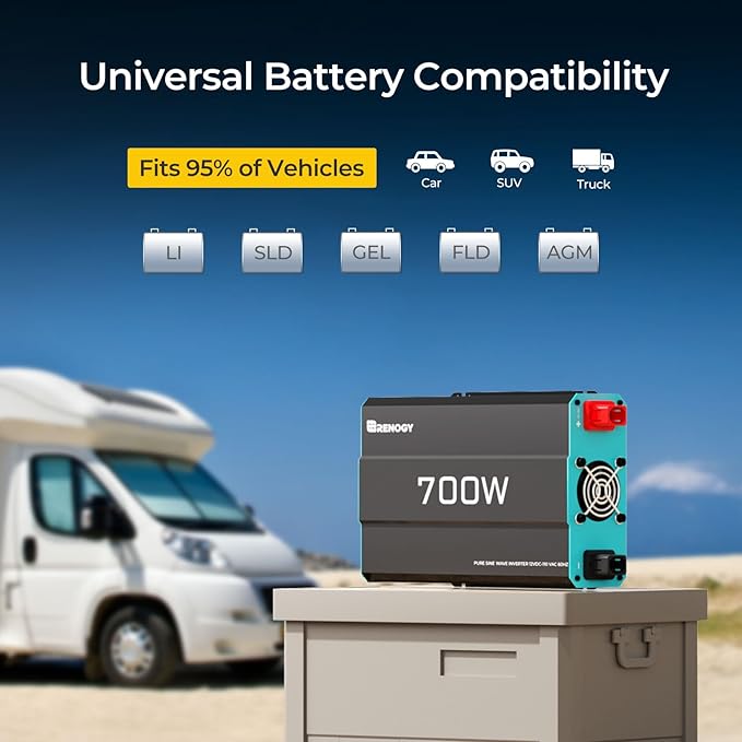 700W Pure Sine Wave Power Inverter, 12V DC to 120V AC, 1400W Peak Power, 16.4FT Remote Controller, Solar/Car/RV Inverter for Emergency Backup, Off-Grid Living, Camping, Truck, Outdoor