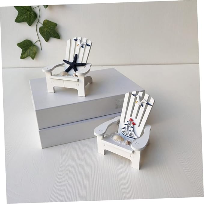 Veemoon 2pcs Miniature Wooden Beach Chair Decor Nautical Ornaments for Home Office Charming and Elegant Design for Christmas Weddings Birthdays and Festivals