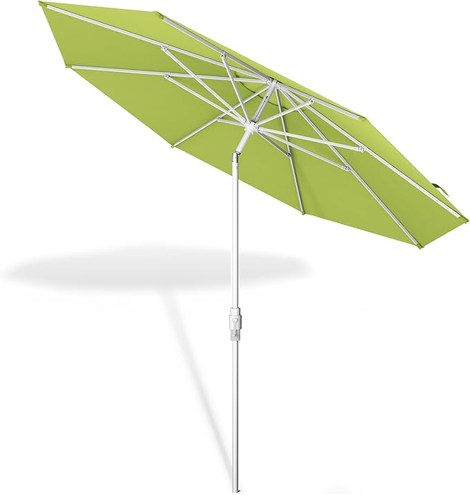 Midtown Umbrellas The Swilt 10 Feet Patio Umbrella in Sunbrella Macaw Acrylic Fabric - Fiberglass Ribs, Auto-Tilt Aluminum Frame For Backyard, Deck, Garden, Pool - White Pole