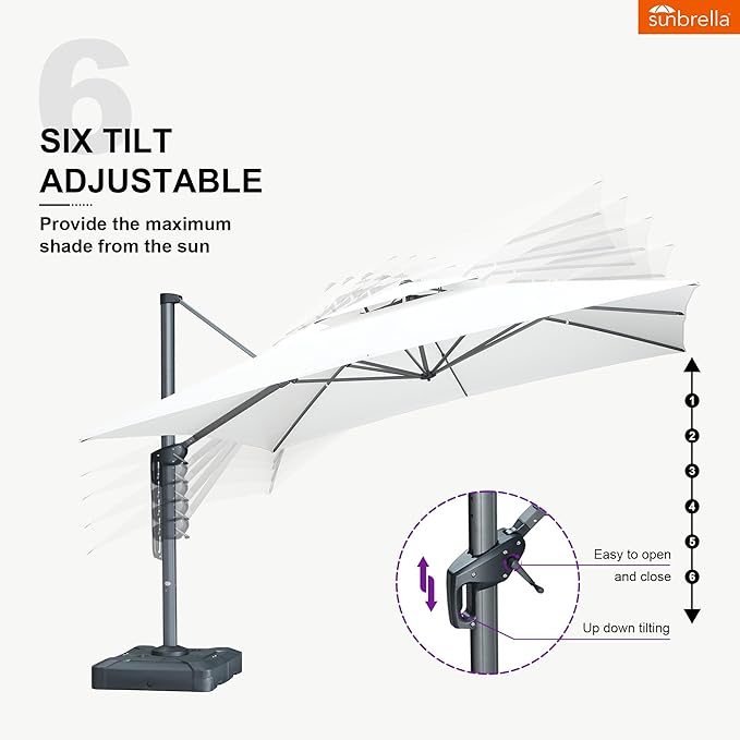 PURPLE LEAF 12 Feet Sunbrella Cantilever Umbrella Outdoor Square Double Top Large Offset Hanging 360° Rotation Heavy Duty Umbrella for Garden Patio Deck Pool Backyard Canvas Natural