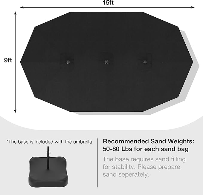 Joyside 15FT Large Patio Umbrella with Base Included, Outdoor Double Sided Umbrella, Rectangle Umbrella with Crank Handle, 12 Sturdy Ribs for Deck, Porch and Pool