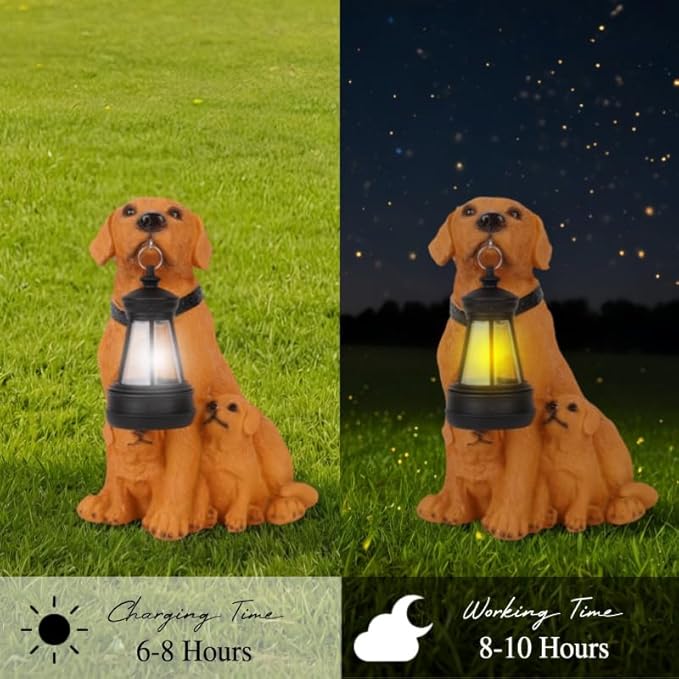 Labrador Dog Garden Statues with Solar Lantern, Outdoor Figurine Resin Sculpture Hanging Solar Power Lights for Decoration Yard Patio Balcony Lawn Ornament Art Decor, Unique Gift for Grandma Wowen Mom