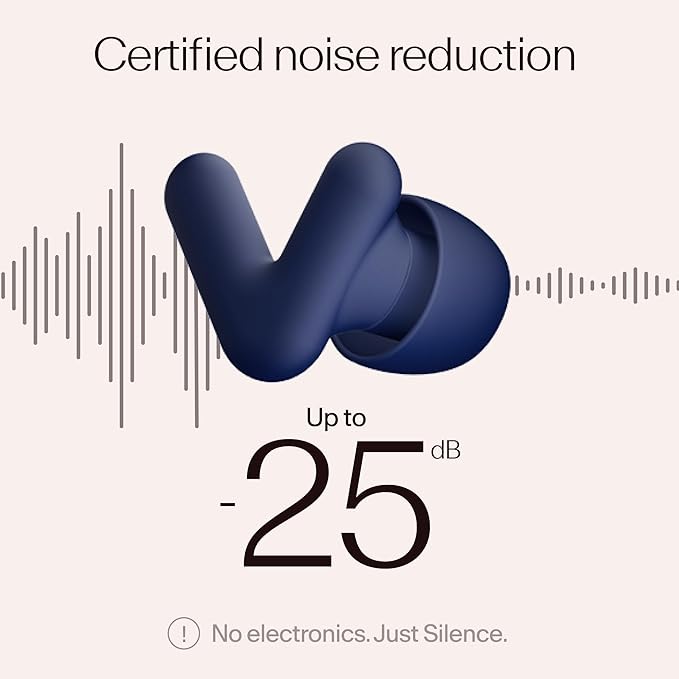 Alpine Silence Earplugs for Sleep, Focus & Travel - V-Shape Fit & Soft Oval Tips – 4 Sizes XS/S/M/L - Comfortable, Reusable Hearing Protection - 22dB – Midnight Blue