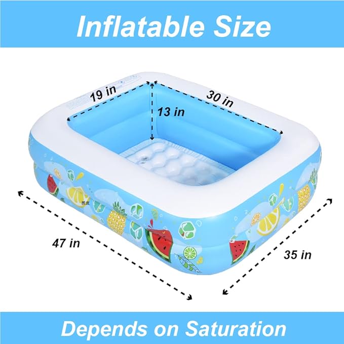 Kiddie Pool, 47"×35"×13" Inflatable Pool with Inflatable Soft Floor, Cool Summer Swimming Pool for Kids and Family, Blow Up Pool for Backyard, Garden, Indoor, or Outdoor