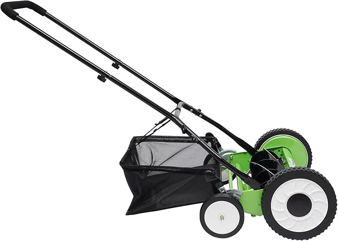 16-Inch Manual Reel Lawn Mower 9 Adjustable Heights 4-Wheel Push Mower for Large Lawns No Gas/Charge, Lightweight & Quiet Grass Cutter