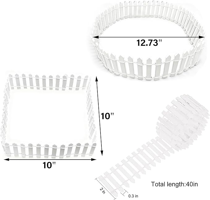 Prsildan Miniature Fairy Garden Fence, 40"(L) x 2"(H) DIY Wood Picket Fence Mini Ornament for Dollhouse (White, 2 Pack)