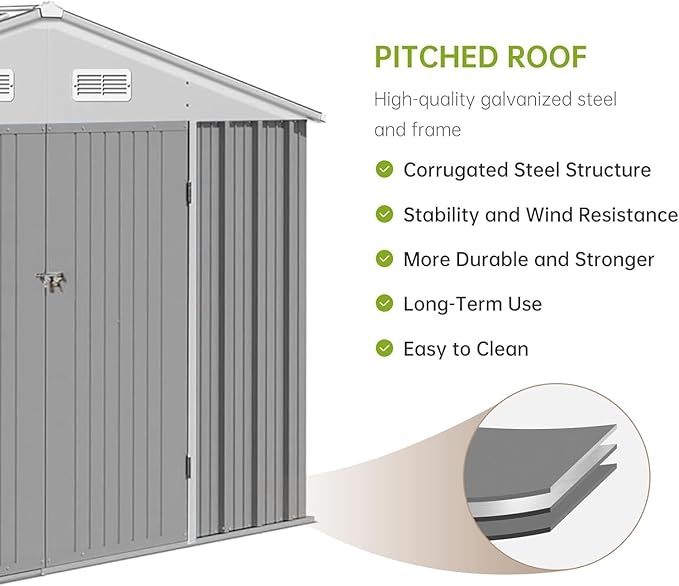 8X10FT Metal Outdoor Storage Shed - Galvanized Steel Waterproof Garden Shed with Lockable Doors & Vents, All-Weather Utility Tool Shed for Lawn Mower, Bike