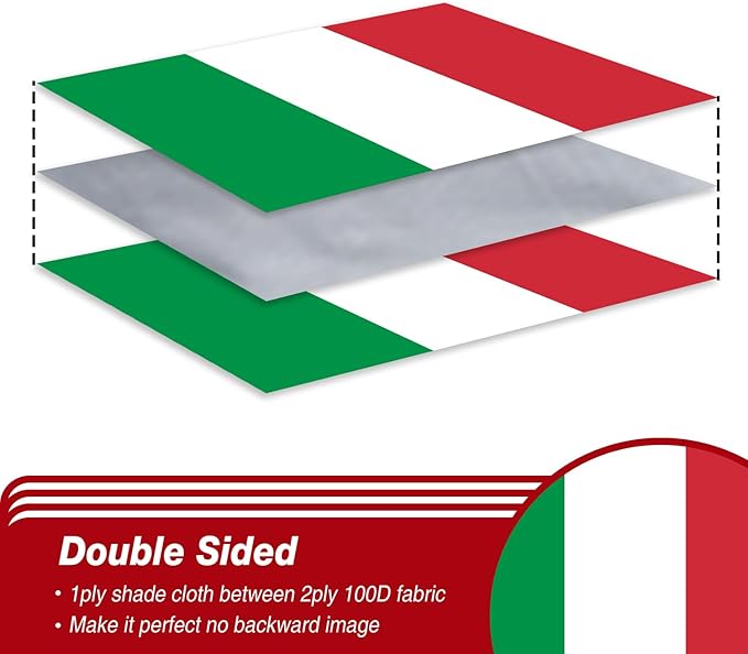 Italy Italian Flag 3x5 ft Outdoor, Double Sided 3 Ply Heavy Duty Italy National Country Flag, 100% Quality Polyester Italian Banner with Brass Grommets 4 Rows Stitches