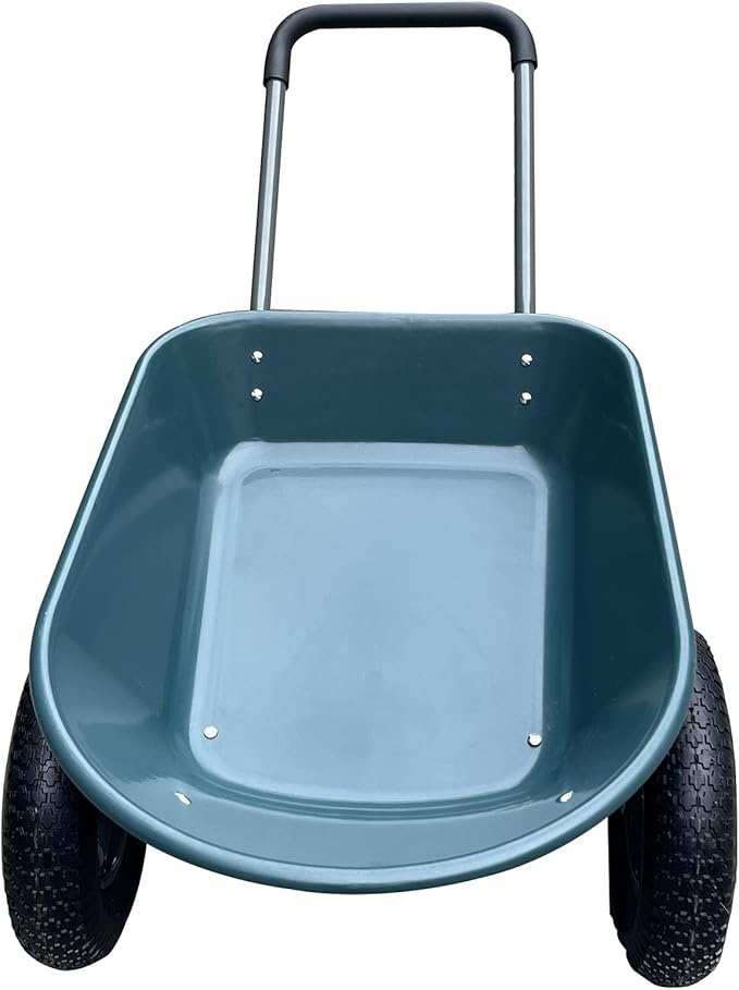 Wheelbarrow Garden Cart, Heavy Duty Home Utility, Dual-Wheel Home Garden Yard Utility Wheelbarrow Cart with Built-in Stand,(Green)