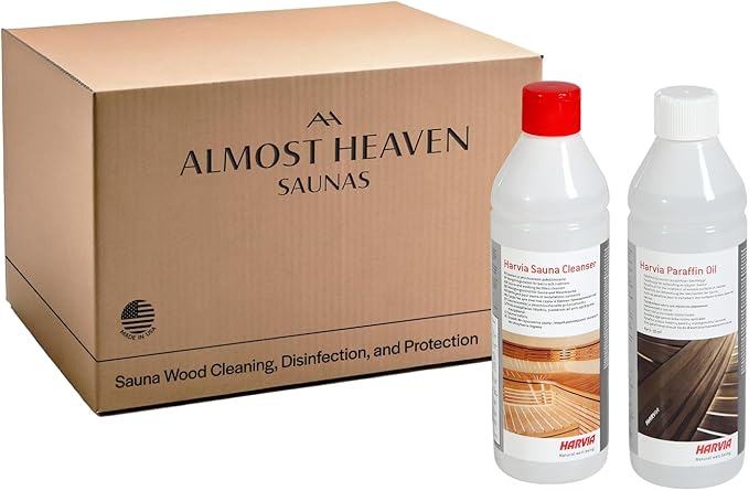 Almost Heaven Saunas Cleaner Care Kit, Includes Natural Wood Cleaner, Paraffin Oil, Gloves, Sponge & Sandpaper, Traditional or Infrared Cleaning & Protection Solutions for Indoor or Outdoor Saunas
