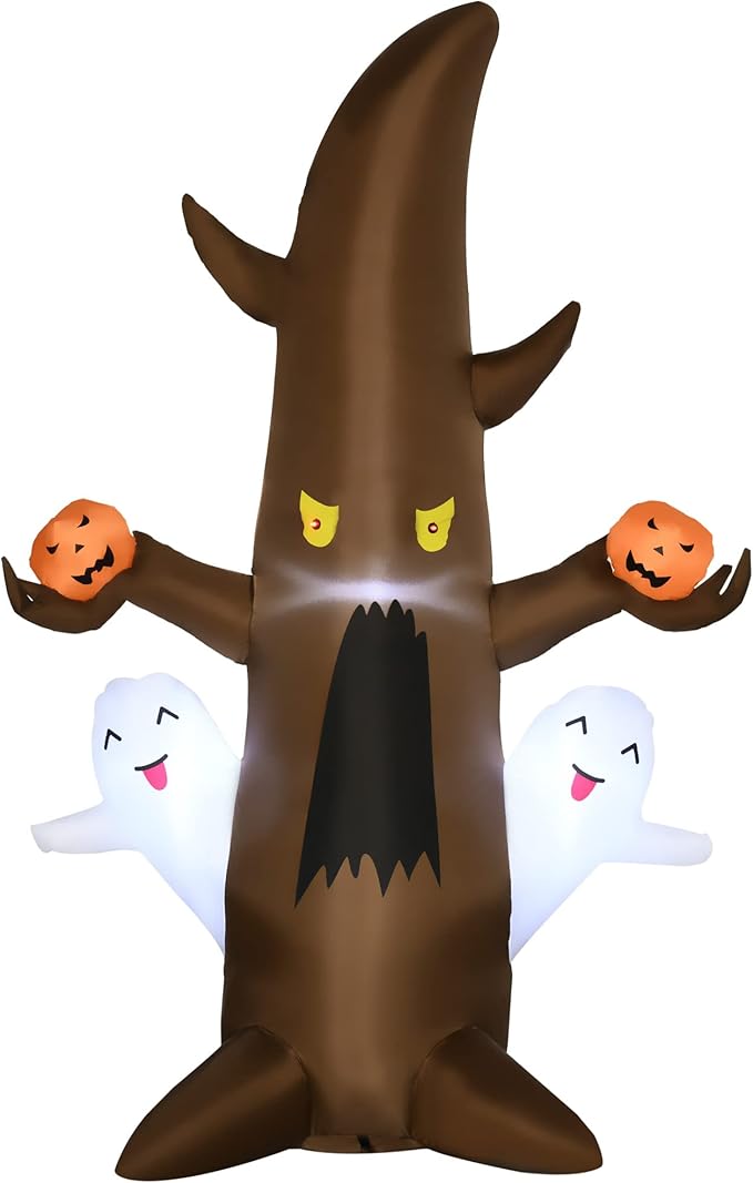 5ft Inflatable Halloween Decoration Ghost Tree with Pumpkins, Waterproof Outdoor Decorations, Blow Up LED Yard Decor for Garden, Lawn, Party, Holiday