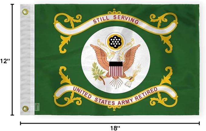 AGAS US Army Retired Boat Flag 12x18 inch - Printed 200 Denier Nylon - Double Stitched Edges Canvas Header Brass Grommets - Indoor/Outdoor United States Army Retired Boat Flag