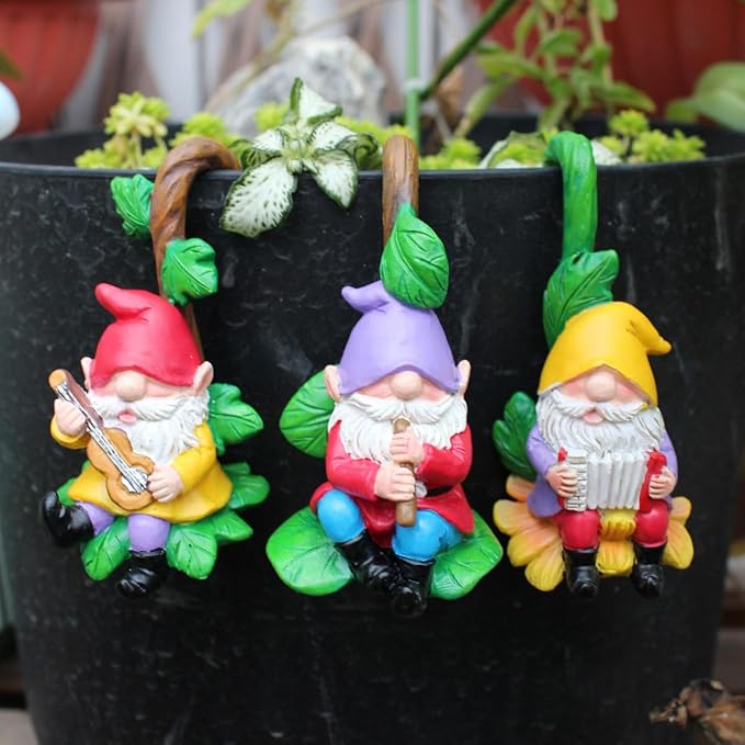 3 PCS Gnome Playing Music, Climbing Gnomes Tree Faces Decor Outdoor for Yard, Gnomes Statue, Outdoor Fairy Garden Resin Crafts, Flower Pot Landscape Dwarf, Micro Landscape Pendant Ornaments
