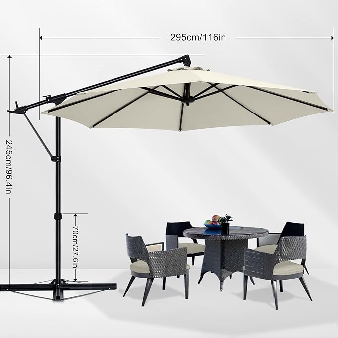 ABCCANOPY 10FT Cantilever Umbrella Offset Hanging Patio Umbrella with Base Stand Rotate and Tilt，Suitable for Garden, Lawn, Backyard（Light Beige）