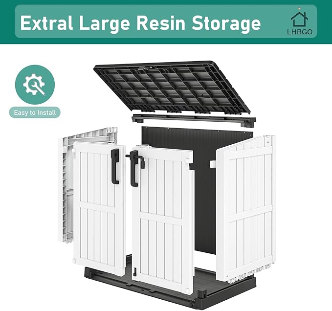 KAMABOKO Outdoor Storage Cabinet 36 Cu.Ft Outdoor Trash Can Storage Shed Waterproof Horizontal Storage Shed Outdoor Storage for Backyard, Patio, Poolside (White)
