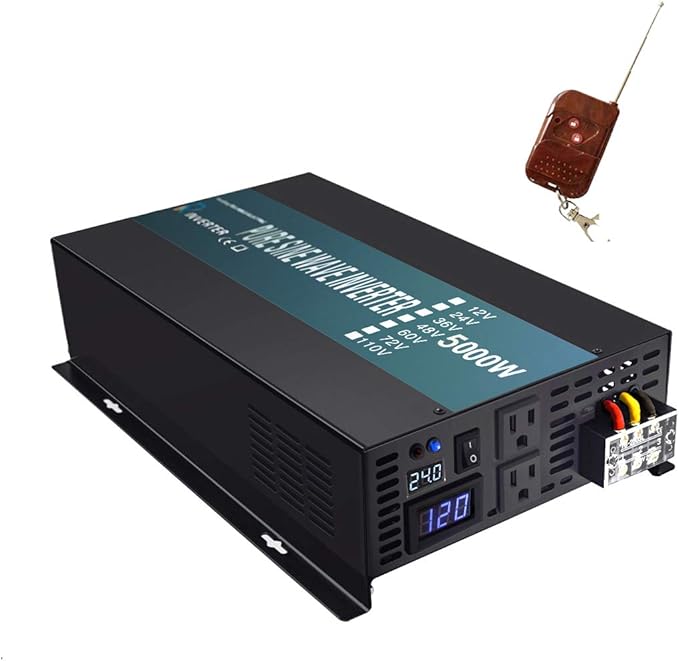 WZRELB 5000W 36V 120V Pure Sine Wave Power Inverter with 2 AC Outlets,Remote Control, Car Inverter