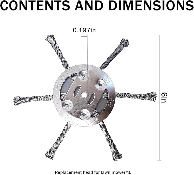 Steel Wire Grass Trimmer Head, Upgrade Bold 2.3 Times Prevent Breaking Steel Wire Weed Eater Head, for Low-Power Lithium Battery Weed Trimmers, 6 Inch Wire Weed Trimmer Head（Low Power 6 Blade）
