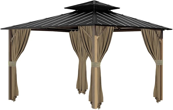 Gazebo Universal Replacement Privacy Curtain, 10'X12' Gazebo Outdoor Waterproof, 4-Panels Sidewall Curtains with Zipper for Patio, Garden and Backyard (Only Curtains, 10'X12', Brown)