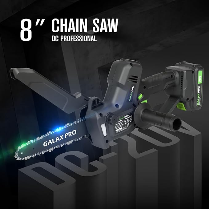 GALAX PRO 8 Inch Mini Chainsaw with Auto Oiler[2025 Upgraded]Handheld Cordless Electric Chain Saw with 2x2.0Amh Batteries for Outdoor Tree Branch Cutting,Home Improvement, Garden & Orchard Pruning