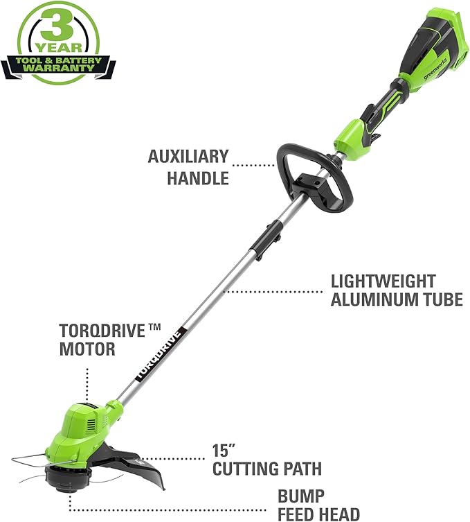 Greenworks 40V 15-Inch Torqdrive String Trimmer, Battery and Charger Not Included