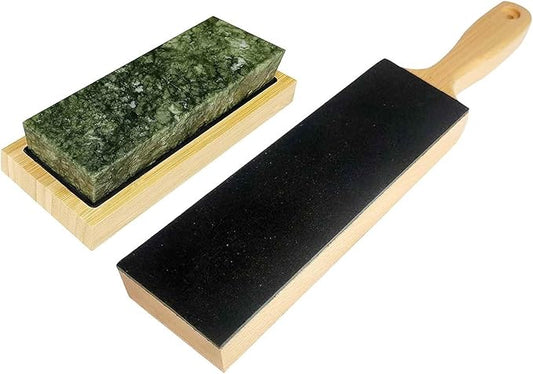 Large Size Polishing Sharpening Stone,Grit 10000# Knife Sharpener Whetstone Final Fine Polishing Natural Green Honing Oilstone for Knives Tools (SET-C)