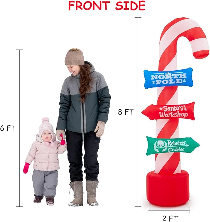 8FT Outdoor Inflatable Christmas Candy Canes with LED Lights - Xmas Blow Up Decor for Holiday Yard
