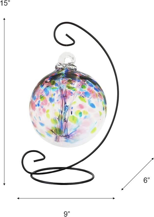 Dale Tiffany AC23211-D6 Rainbow Tree of Life Hand Blown Art Glass Ornament Witch Globe Gazing Ball, Hope, 6" Diameter with Stand