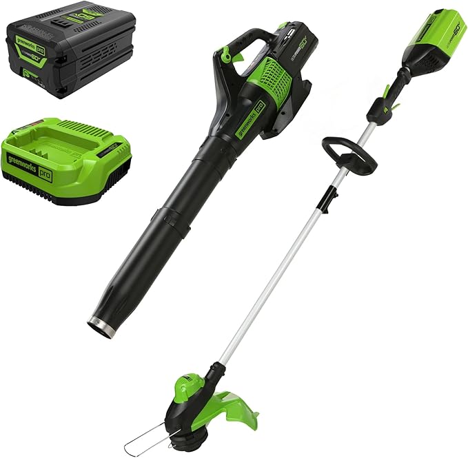 Greenworks 60V 13" Cordless String Trimmer & Leaf Blower Combo Kit, 4.0 Ah Battery and Charger Included