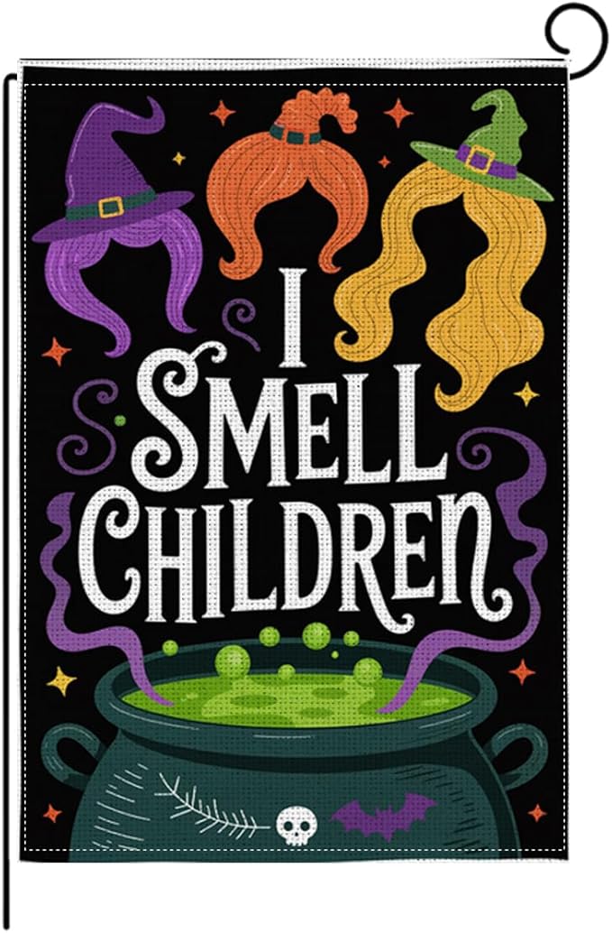 HTBIG Halloween Decor Garden Flag, I Smell Children Halloween Garden Flag Decor, Yard Flags for Outside 12x18 inch, Outside Yard for Home Decorations