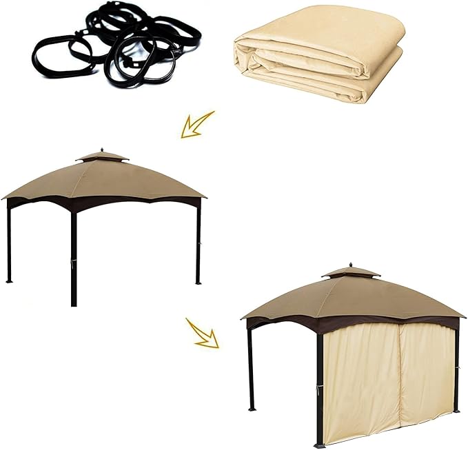 Gazebo Universal Replacement Privacy Curtain – Hugline 10' x 10' Gazebo Side Wall Outdoor Privacy Panel with Zipper (Beige)