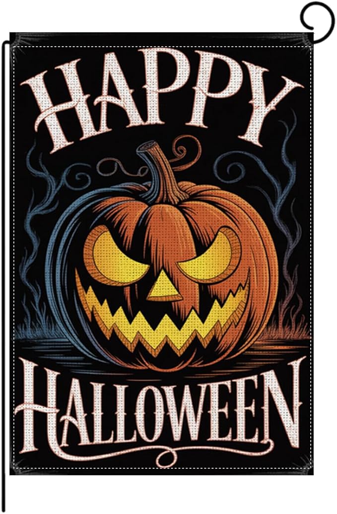 HTBIG Halloween Decor Garden Flag, Happy Halloween Pumpkin Decor, Yard Flags for Outside 12x18 inch, Outside Yard for Home Decorations