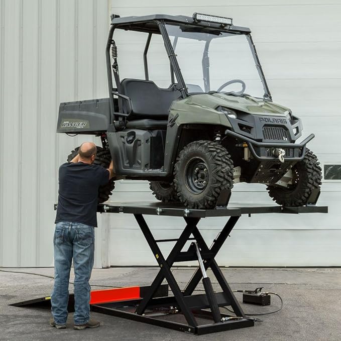 Black Widow Air Over Hydraulic UTV ATV Lift Table 2,500 lb. Maximum Capacity 60" Wide with Side Extensions