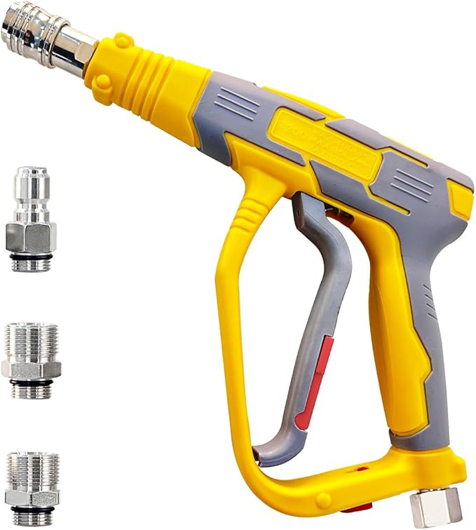 Short Pressure Washer Gun, High Power Washer Gun with 1/4 Inch Quick Connect, 3/8'' Quick Connect, M22-14mm and M22-15mm Fittings, 5000 PSI