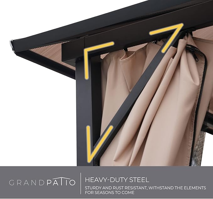 Grand Patio 10'x13' Gazebo Outdoor Hardtop Polycarbonate Gazebo Canopy with Netting and Curtains for Garden, Patio, Backyard