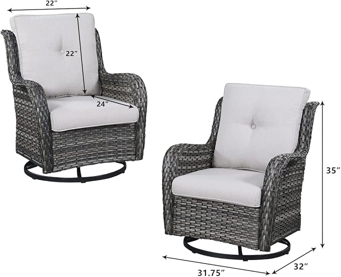 HUMMUH 7pcs Patio Furniture Set Swivel Rocker Patio Chairs,PE Wicker Outdoor Sofa Set of 2 with Coffee Table and Ottomans(Grey,Grey)