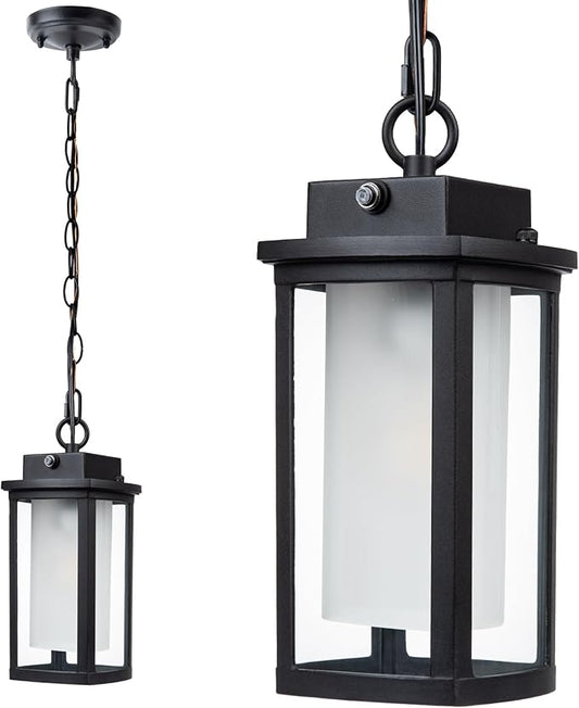 JYZ Dusk to Dawn Outdoor Hanging Light, Exterior Pendant Lantern Dusk Till Dawn, Modern Contemporary Indoor Outdoor Chandelier Lamp Ceiling Mount for Front Porch Gazebo Patio Garden Pergola