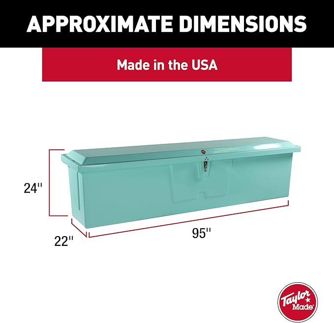 Taylor Made Stow N’ Go Fisherman’s Fiberglass Dock Box, Extra Large (24" H X 95" W X 22" D), Seafoam Green, Smooth Interior Finish, Lockable Latch, Stainless-Steel Hardware - 83560SF